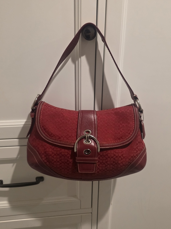 Coach Handbags - Coach Red Signature Canvas Shoulder Bag